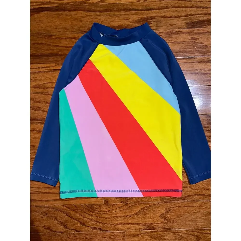 Mini Boden Rainbow Stripe Long Sleeve Rash Guard Swim Shirt Size 7-8Y
